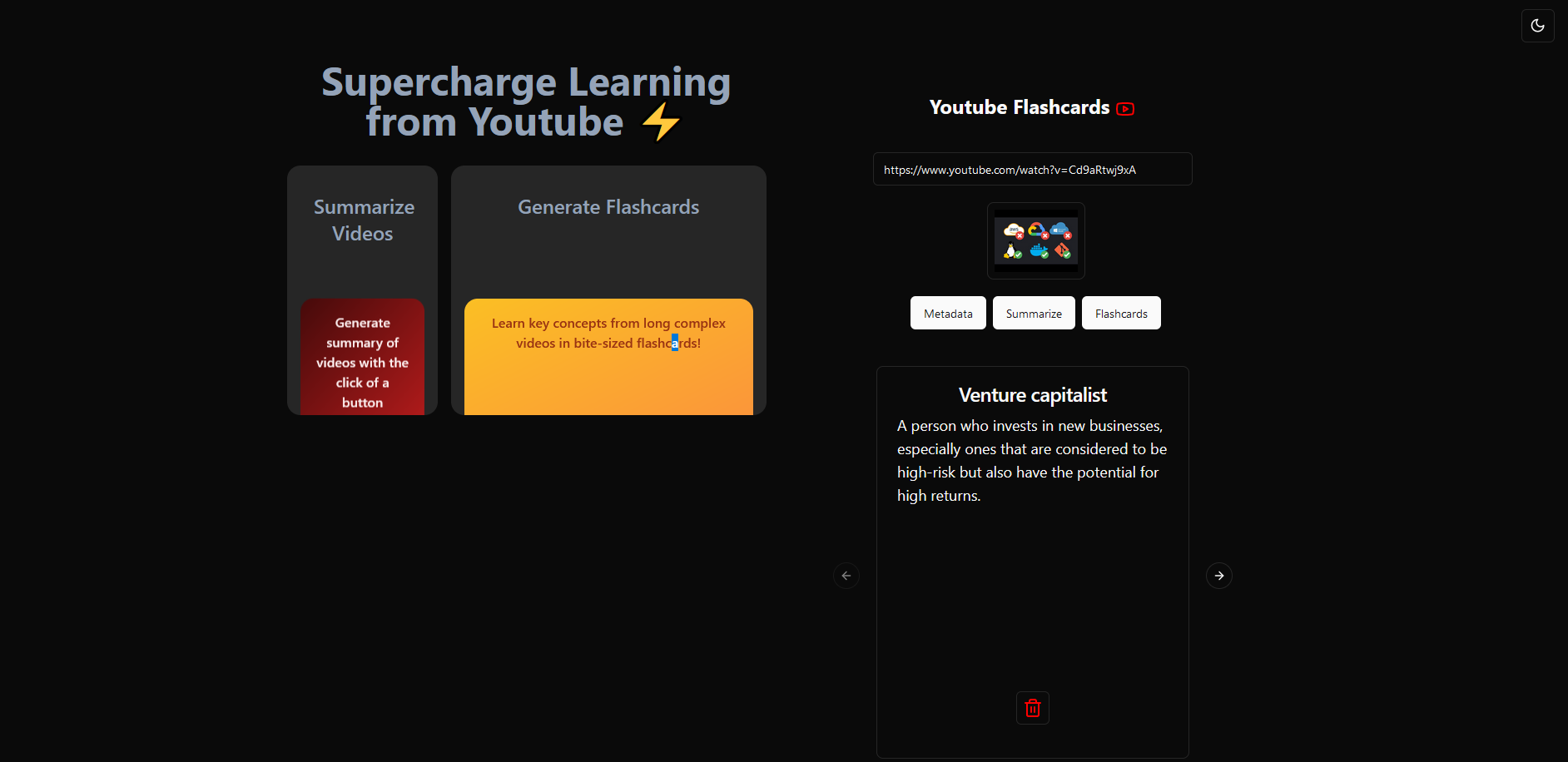 An image of the Youtube Flashcards project.